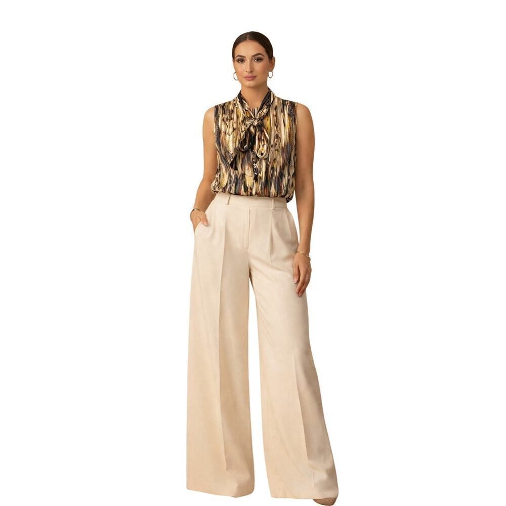CLASSIQUES ENTIER Women’s Sheer Tie Neck Sleeveless Blouse Brown Extra Small